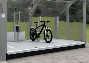 An example of an electric cycle shelter with a state of the art charging point.